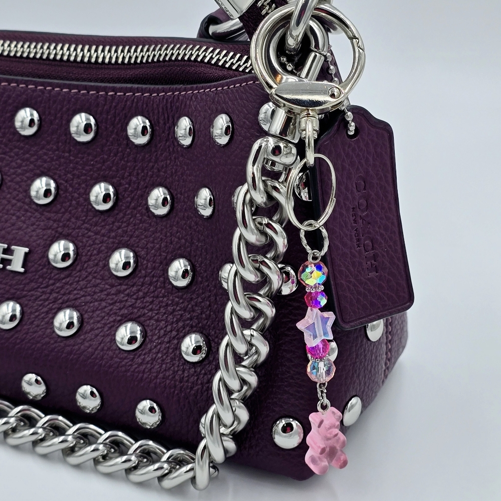 Pink Gummy Bear & Crystals Purse Handbag Bag Charm Keychain